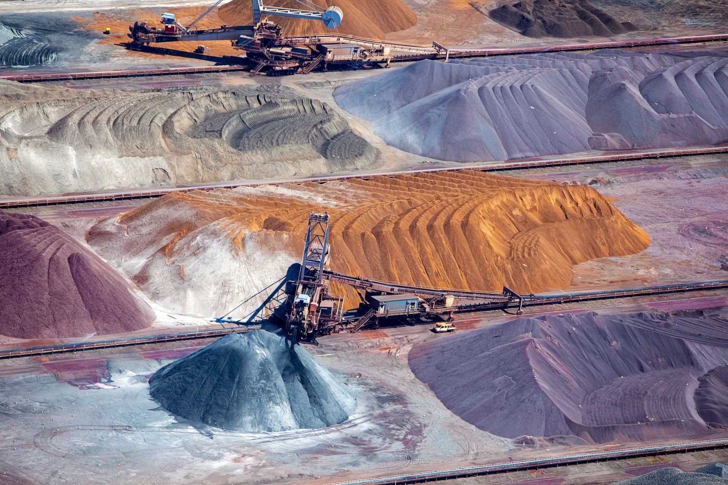 Aerial view of ore and conveyor belt infrastructure